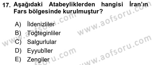 Büyük Selçuklu Tarihi Dersi 2021 - 2022 Yılı Yaz Okulu Sınav Soruları 17. Soru
