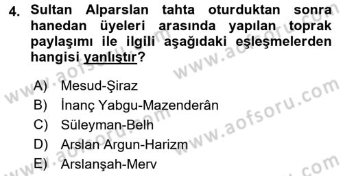 Büyük Selçuklu Tarihi Dersi 2021 - 2022 Yılı Yaz Okulu Sınav Soruları 4. Soru