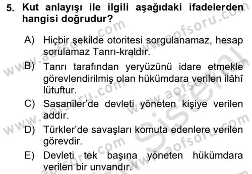 Büyük Selçuklu Tarihi Dersi 2021 - 2022 Yılı Yaz Okulu Sınav Soruları 5. Soru