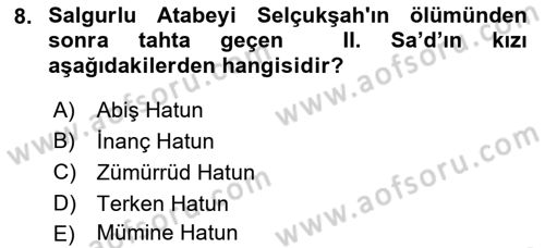 Büyük Selçuklu Tarihi Dersi 2021 - 2022 Yılı Yaz Okulu Sınav Soruları 8. Soru