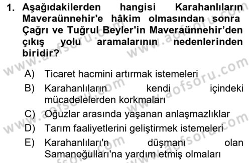 Büyük Selçuklu Tarihi Dersi 2022 - 2023 Yılı Yaz Okulu Sınavı 1. Soru