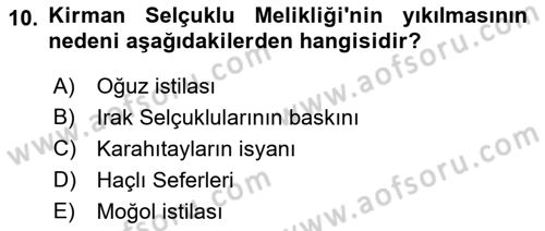 Büyük Selçuklu Tarihi Dersi 2022 - 2023 Yılı Yaz Okulu Sınav Soruları 10. Soru