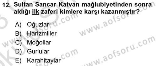 Büyük Selçuklu Tarihi Dersi 2022 - 2023 Yılı Yaz Okulu Sınav Soruları 12. Soru