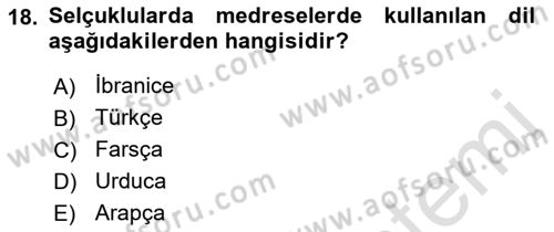 Büyük Selçuklu Tarihi Dersi 2022 - 2023 Yılı Yaz Okulu Sınav Soruları 18. Soru