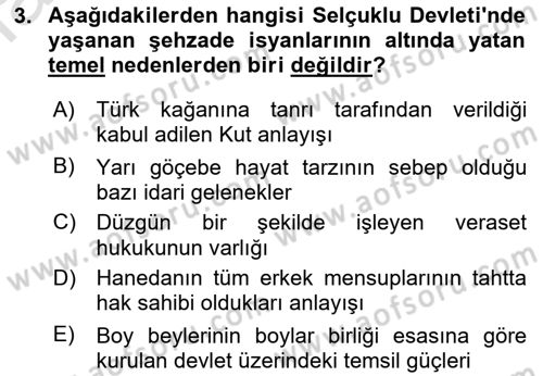 Büyük Selçuklu Tarihi Dersi 2022 - 2023 Yılı Yaz Okulu Sınav Soruları 3. Soru