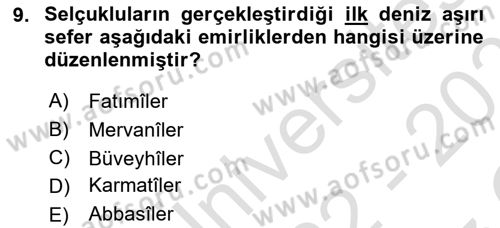 Büyük Selçuklu Tarihi Dersi 2022 - 2023 Yılı Yaz Okulu Sınav Soruları 9. Soru