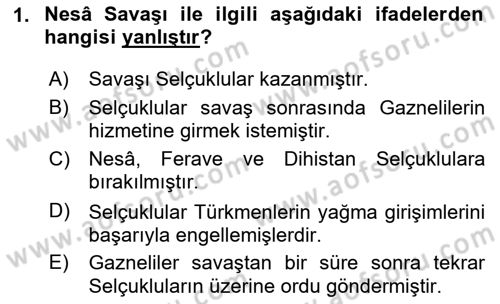 Büyük Selçuklu Tarihi Dersi 2023 - 2024 Yılı (Vize) Ara Sınav Soruları 1. Soru