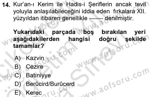 Büyük Selçuklu Tarihi Dersi 2023 - 2024 Yılı (Vize) Ara Sınav Soruları 14. Soru