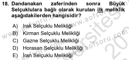 Büyük Selçuklu Tarihi Dersi 2023 - 2024 Yılı (Vize) Ara Sınav Soruları 18. Soru
