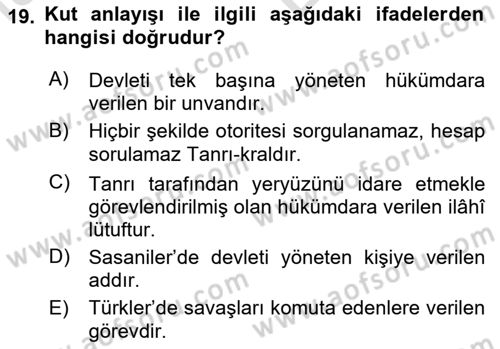 Büyük Selçuklu Tarihi Dersi 2023 - 2024 Yılı (Vize) Ara Sınav Soruları 19. Soru