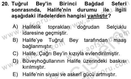 Büyük Selçuklu Tarihi Dersi 2023 - 2024 Yılı (Vize) Ara Sınav Soruları 20. Soru