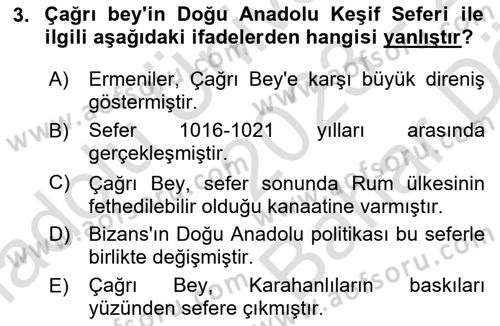 Büyük Selçuklu Tarihi Dersi 2023 - 2024 Yılı (Vize) Ara Sınav Soruları 3. Soru