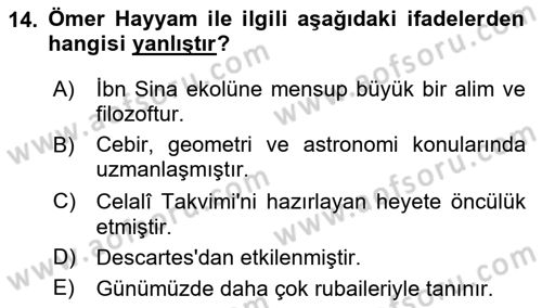 Büyük Selçuklu Tarihi Dersi 2023 - 2024 Yılı (Final) Dönem Sonu Sınav Soruları 14. Soru