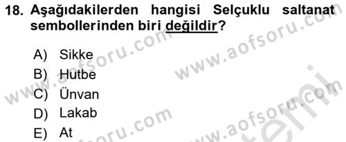 Büyük Selçuklu Tarihi Dersi 2023 - 2024 Yılı (Final) Dönem Sonu Sınav Soruları 18. Soru