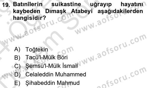 Büyük Selçuklu Tarihi Dersi 2023 - 2024 Yılı (Final) Dönem Sonu Sınav Soruları 19. Soru