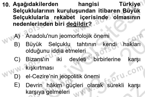 Büyük Selçuklu Tarihi Dersi 2023 - 2024 Yılı Yaz Okulu Sınav Soruları 10. Soru