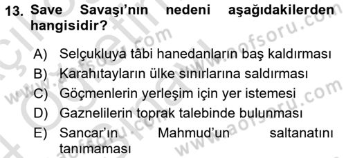 Büyük Selçuklu Tarihi Dersi 2023 - 2024 Yılı Yaz Okulu Sınav Soruları 13. Soru