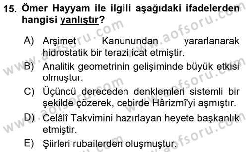 Büyük Selçuklu Tarihi Dersi 2023 - 2024 Yılı Yaz Okulu Sınav Soruları 15. Soru