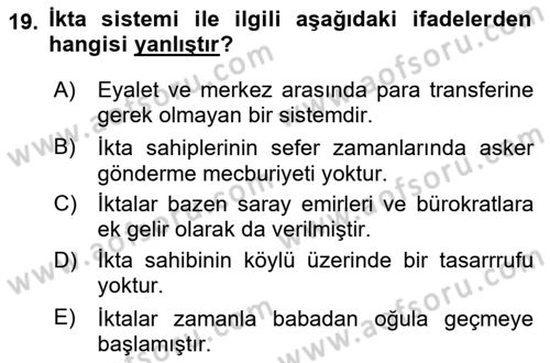 Büyük Selçuklu Tarihi Dersi 2023 - 2024 Yılı Yaz Okulu Sınav Soruları 19. Soru