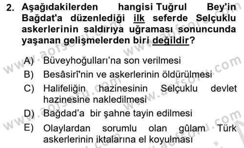 Büyük Selçuklu Tarihi Dersi 2023 - 2024 Yılı Yaz Okulu Sınav Soruları 2. Soru