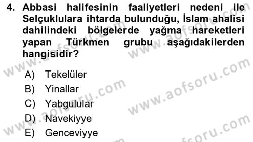 Büyük Selçuklu Tarihi Dersi 2023 - 2024 Yılı Yaz Okulu Sınav Soruları 4. Soru