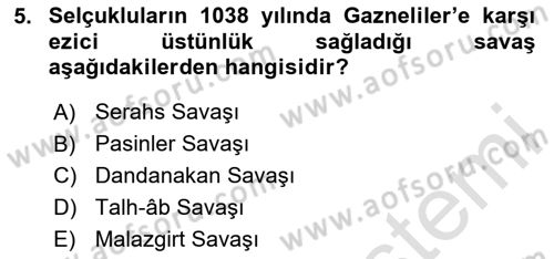 Büyük Selçuklu Tarihi Dersi 2023 - 2024 Yılı Yaz Okulu Sınav Soruları 5. Soru