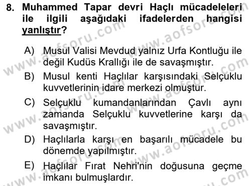 Büyük Selçuklu Tarihi Dersi 2023 - 2024 Yılı Yaz Okulu Sınav Soruları 8. Soru