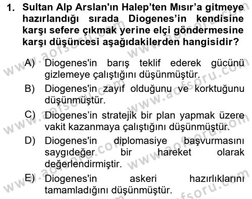 Büyük Selçuklu Tarihi Dersi 2024 - 2025 Yılı (Vize) Ara Sınav Soruları 1. Soru
