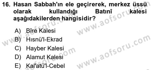 Büyük Selçuklu Tarihi Dersi 2024 - 2025 Yılı (Vize) Ara Sınav Soruları 16. Soru