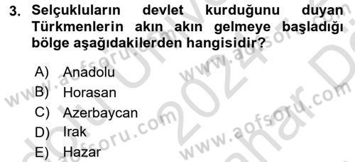 Büyük Selçuklu Tarihi Dersi 2024 - 2025 Yılı (Vize) Ara Sınav Soruları 3. Soru