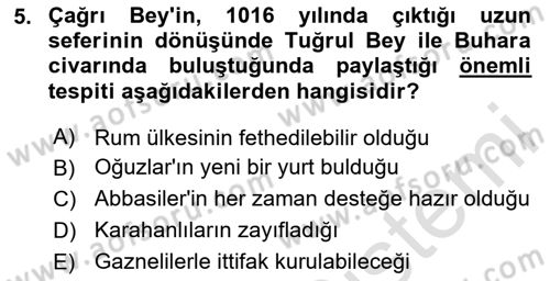Büyük Selçuklu Tarihi Dersi 2024 - 2025 Yılı (Vize) Ara Sınav Soruları 5. Soru