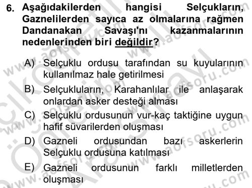 Büyük Selçuklu Tarihi Dersi 2024 - 2025 Yılı (Vize) Ara Sınav Soruları 6. Soru