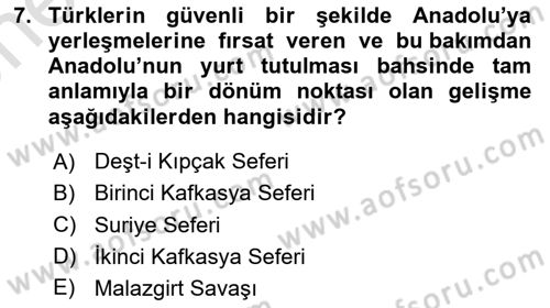 Büyük Selçuklu Tarihi Dersi 2024 - 2025 Yılı (Vize) Ara Sınav Soruları 7. Soru