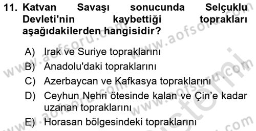 Büyük Selçuklu Tarihi Dersi 2024 - 2025 Yılı (Final) Dönem Sonu Sınav Soruları 11. Soru