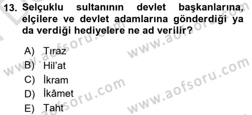 Büyük Selçuklu Tarihi Dersi 2024 - 2025 Yılı (Final) Dönem Sonu Sınav Soruları 13. Soru