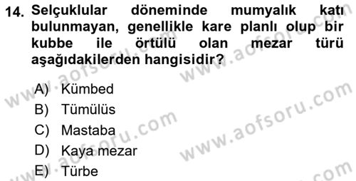 Büyük Selçuklu Tarihi Dersi 2024 - 2025 Yılı (Final) Dönem Sonu Sınav Soruları 14. Soru