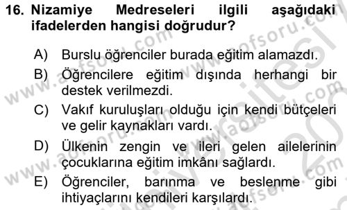 Büyük Selçuklu Tarihi Dersi 2024 - 2025 Yılı (Final) Dönem Sonu Sınav Soruları 16. Soru