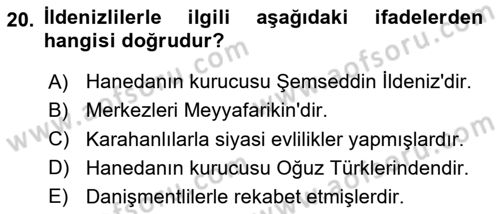Büyük Selçuklu Tarihi Dersi 2024 - 2025 Yılı (Final) Dönem Sonu Sınav Soruları 20. Soru