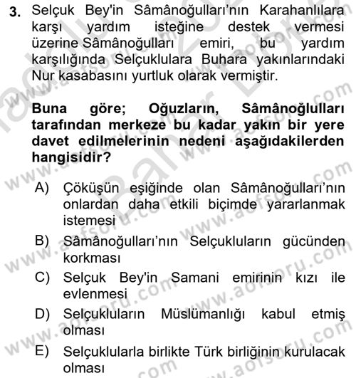 Büyük Selçuklu Tarihi Dersi 2024 - 2025 Yılı (Final) Dönem Sonu Sınav Soruları 3. Soru