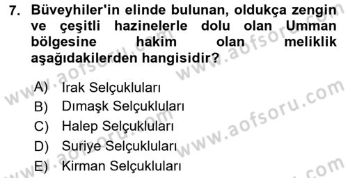 Büyük Selçuklu Tarihi Dersi 2024 - 2025 Yılı (Final) Dönem Sonu Sınav Soruları 7. Soru