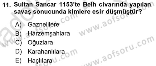 Büyük Selçuklu Tarihi Dersi 2024 - 2025 Yılı Yaz Okulu Sınav Soruları 11. Soru
