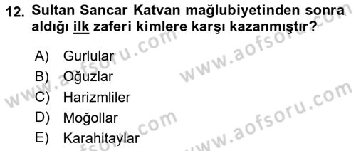 Büyük Selçuklu Tarihi Dersi 2024 - 2025 Yılı Yaz Okulu Sınav Soruları 12. Soru