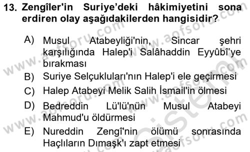 Büyük Selçuklu Tarihi Dersi 2024 - 2025 Yılı Yaz Okulu Sınav Soruları 13. Soru