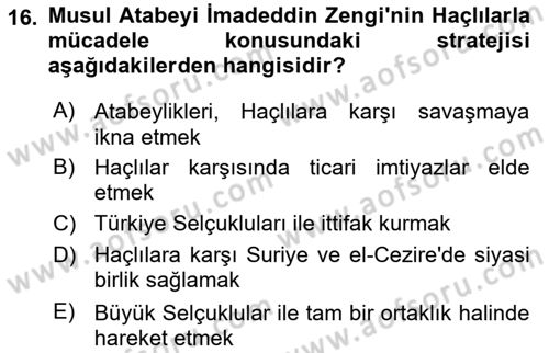Büyük Selçuklu Tarihi Dersi 2024 - 2025 Yılı Yaz Okulu Sınav Soruları 16. Soru