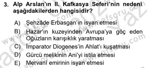 Büyük Selçuklu Tarihi Dersi 2024 - 2025 Yılı Yaz Okulu Sınav Soruları 3. Soru