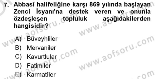 Büyük Selçuklu Tarihi Dersi 2024 - 2025 Yılı Yaz Okulu Sınav Soruları 7. Soru