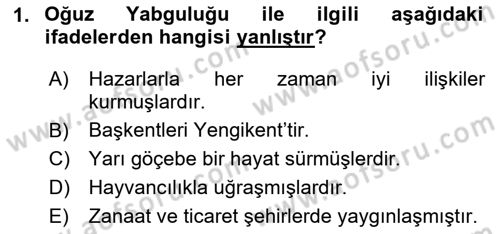 Büyük Selçuklu Tarihi Dersi 2025 - 2026 Yılı (Vize) Ara Sınav Soruları 1. Soru