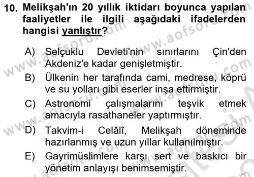 Büyük Selçuklu Tarihi Dersi 2025 - 2026 Yılı (Vize) Ara Sınav Soruları 10. Soru