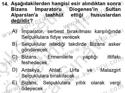 Büyük Selçuklu Tarihi Dersi 2025 - 2026 Yılı (Vize) Ara Sınav Soruları 14. Soru