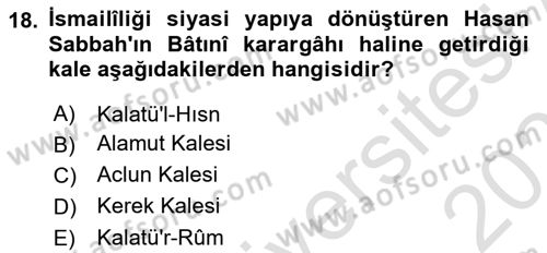 Büyük Selçuklu Tarihi Dersi 2025 - 2026 Yılı (Vize) Ara Sınav Soruları 18. Soru